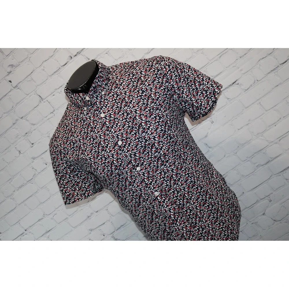 J.Crew Button Down Shirt Mens Large Hawaiian Blue Floral Slim Flex Washed